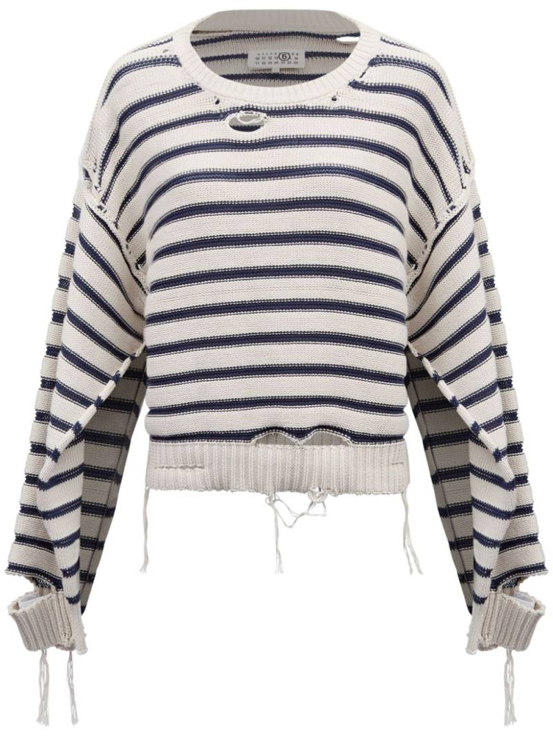 MM6 Maison Margiela crew-neck striped cotton jumper - White von MM6 Maison Margiela