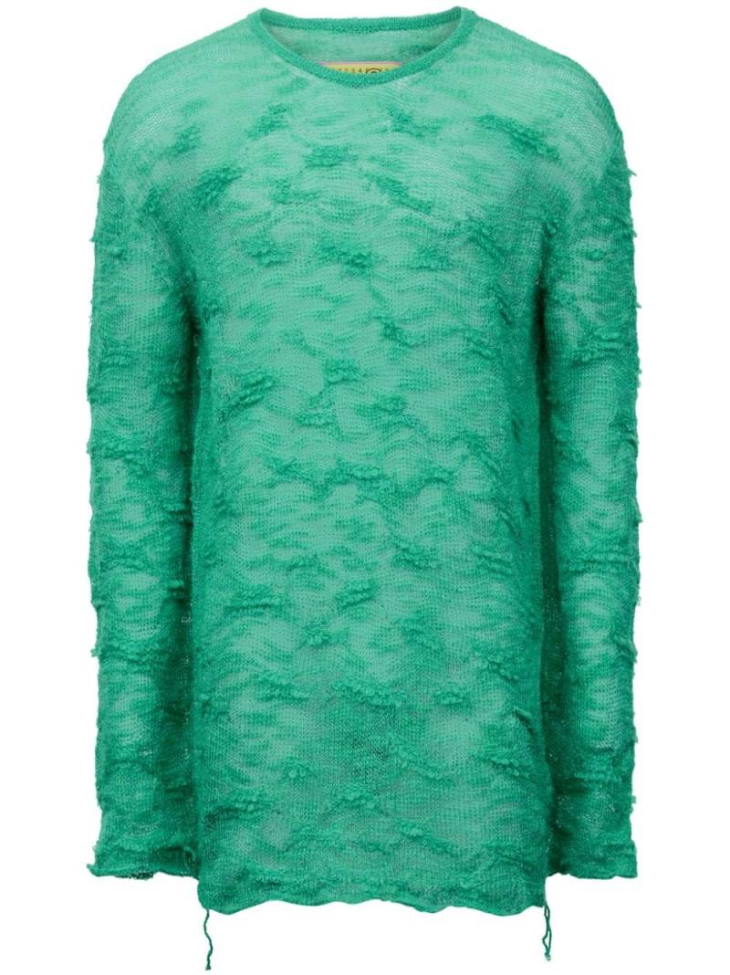 MM6 Maison Margiela distressed-effect drop-shoulder jumper - Green von MM6 Maison Margiela