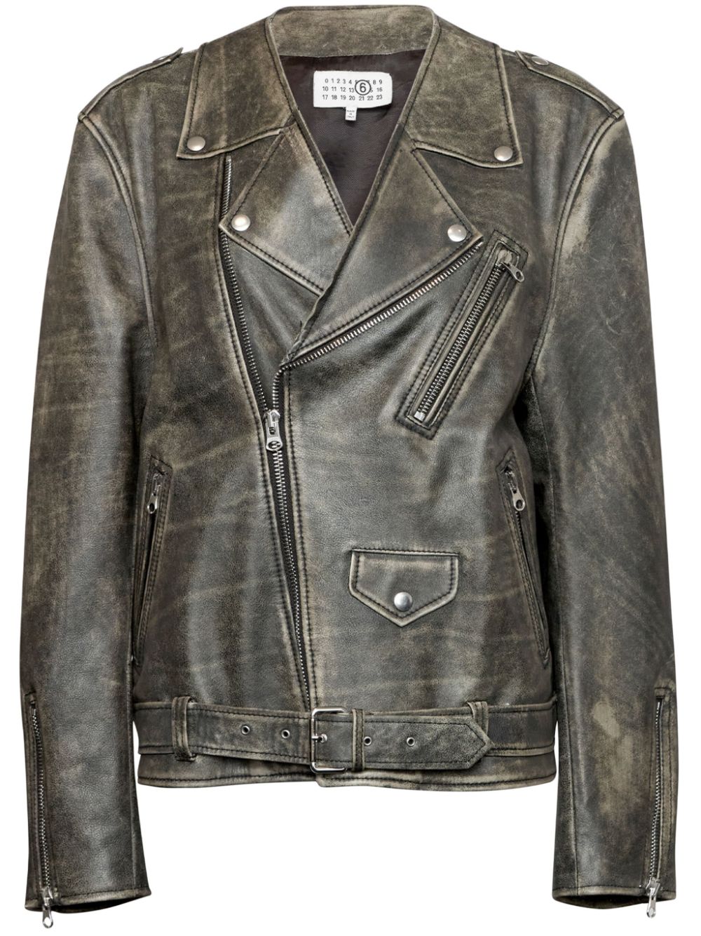 MM6 Maison Margiela distressed-effect leather jacket - Black von MM6 Maison Margiela