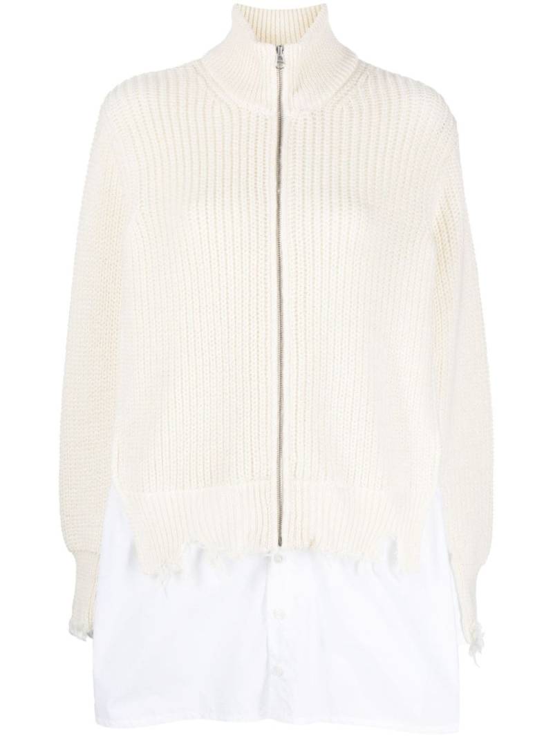 MM6 Maison Margiela distressed-finish shirt-underlayer jumper - White von MM6 Maison Margiela