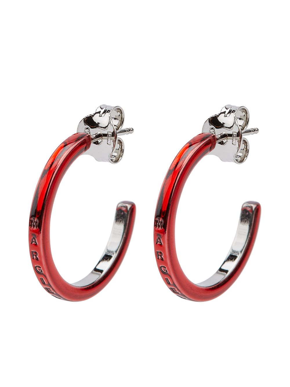 MM6 Maison Margiela logo-engraved hoop earrings - Red von MM6 Maison Margiela