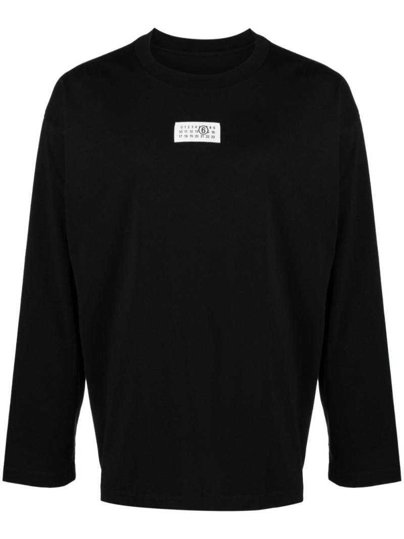 MM6 Maison Margiela numbers motif-patch long-sleeve T-shirt - Black von MM6 Maison Margiela