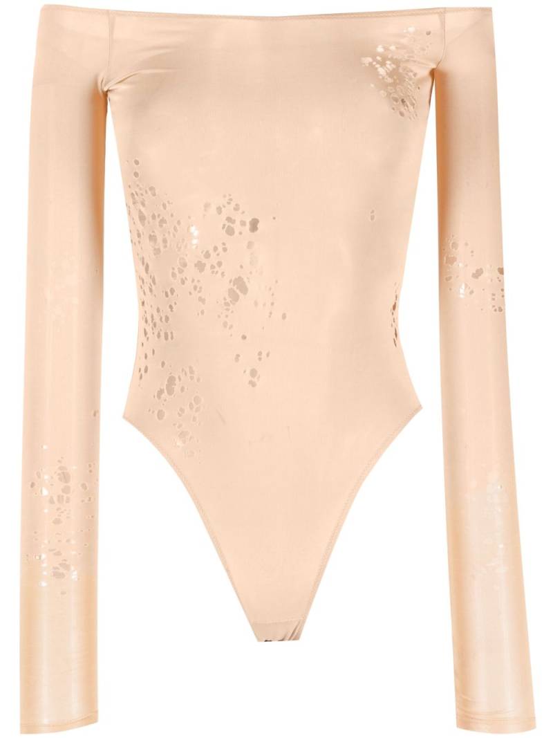 MM6 Maison Margiela off-shoulder long-sleeved bodysuit - Neutrals von MM6 Maison Margiela