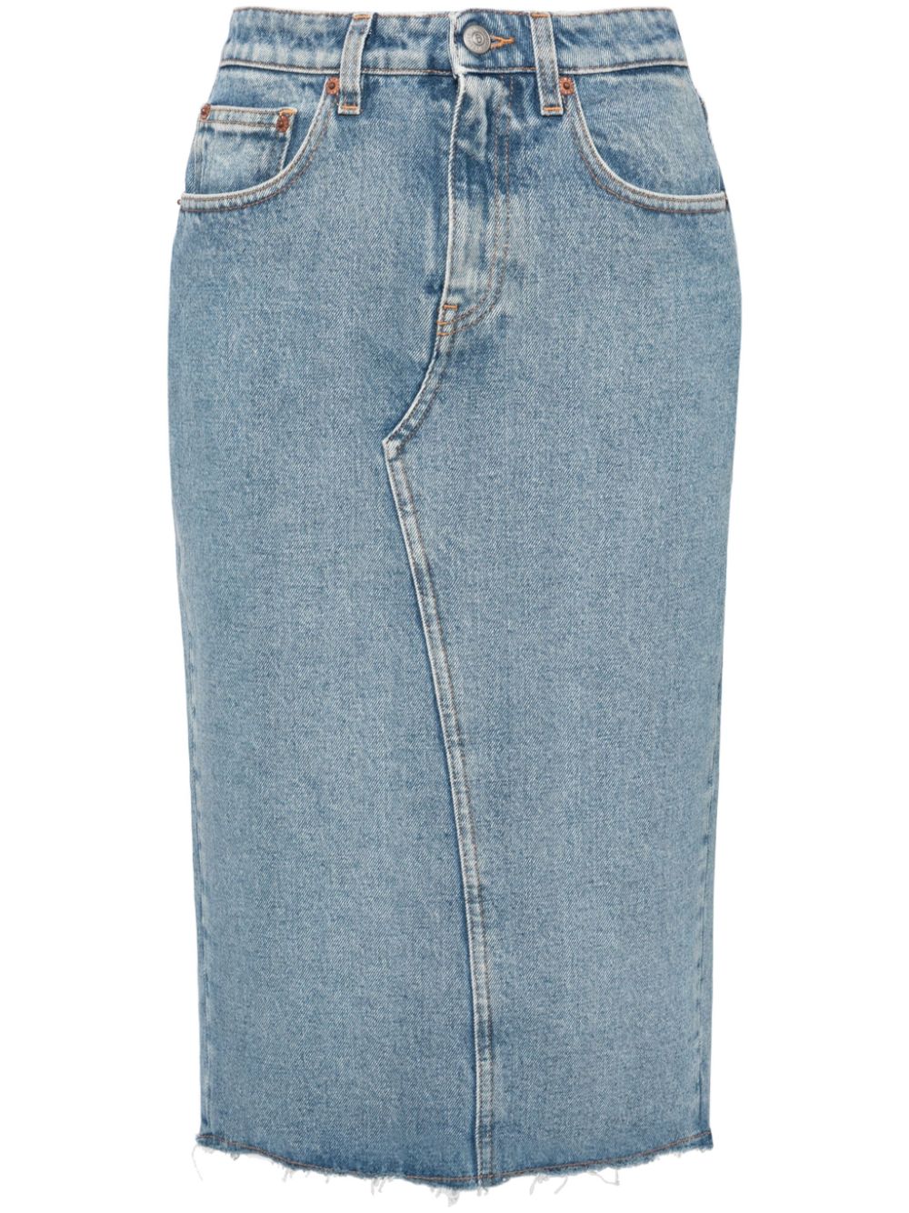 MM6 Maison Margiela raw-cut edge denim pencil skirt - Blue von MM6 Maison Margiela