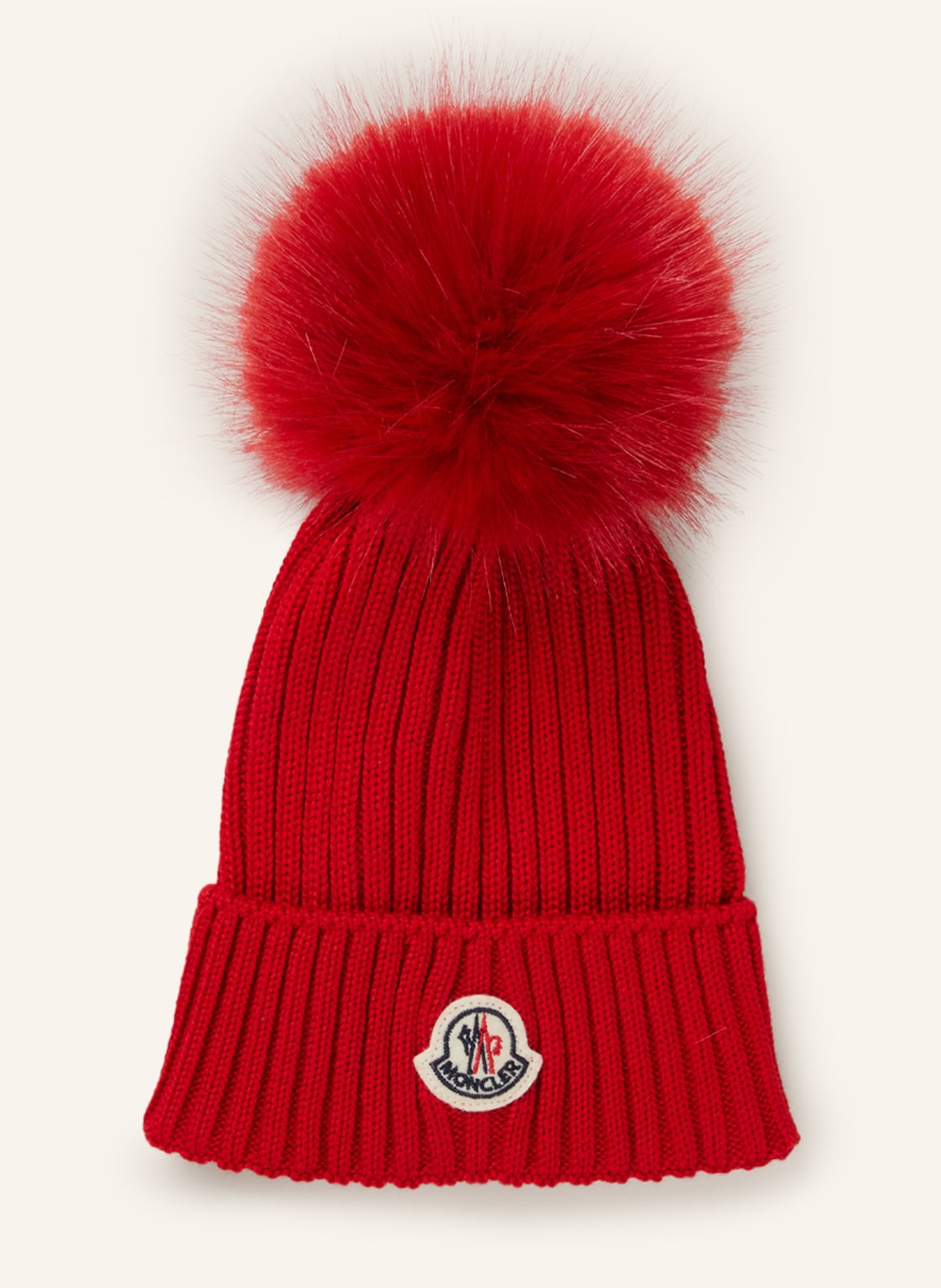 Moncler Enfant Mütze Mit Kunstpelzbommel rot von MONCLER enfant