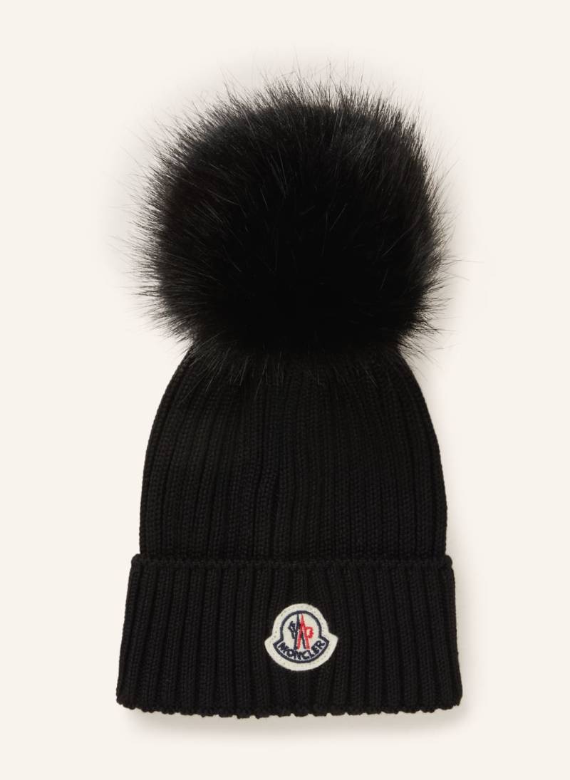 Moncler Enfant Mütze Mit Kunstpelzbommel schwarz von MONCLER enfant