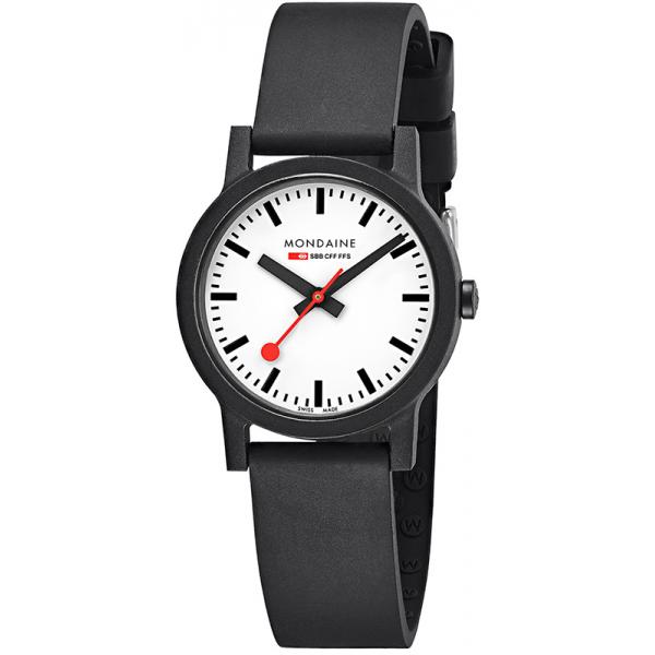 MONDAINE Essence 32, Bahnhofsuhr schwarz/weiss von MONDAINE