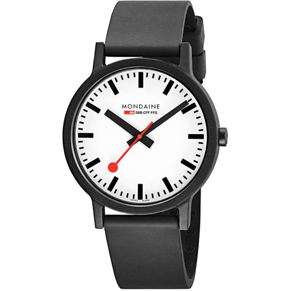 MONDAINE Essence 41, Bahnhofsuhr schwarz/weiss von MONDAINE