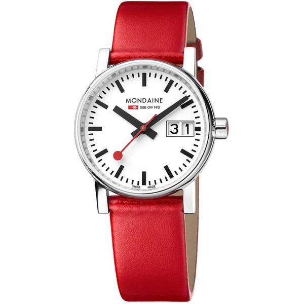 MONDAINE Evo2 30, Damen Bahnhofsuhr Big Date, Saphirglas rot von MONDAINE