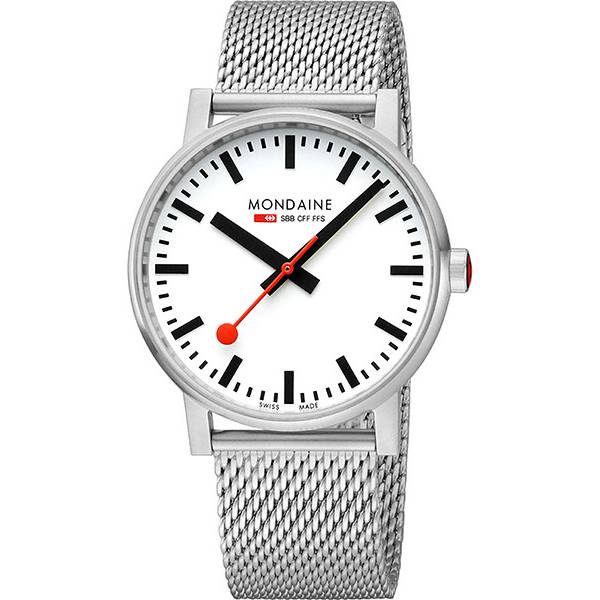 MONDAINE Evo2 43, XL Bahnhofsuhr Saphirglas, Mesh von MONDAINE