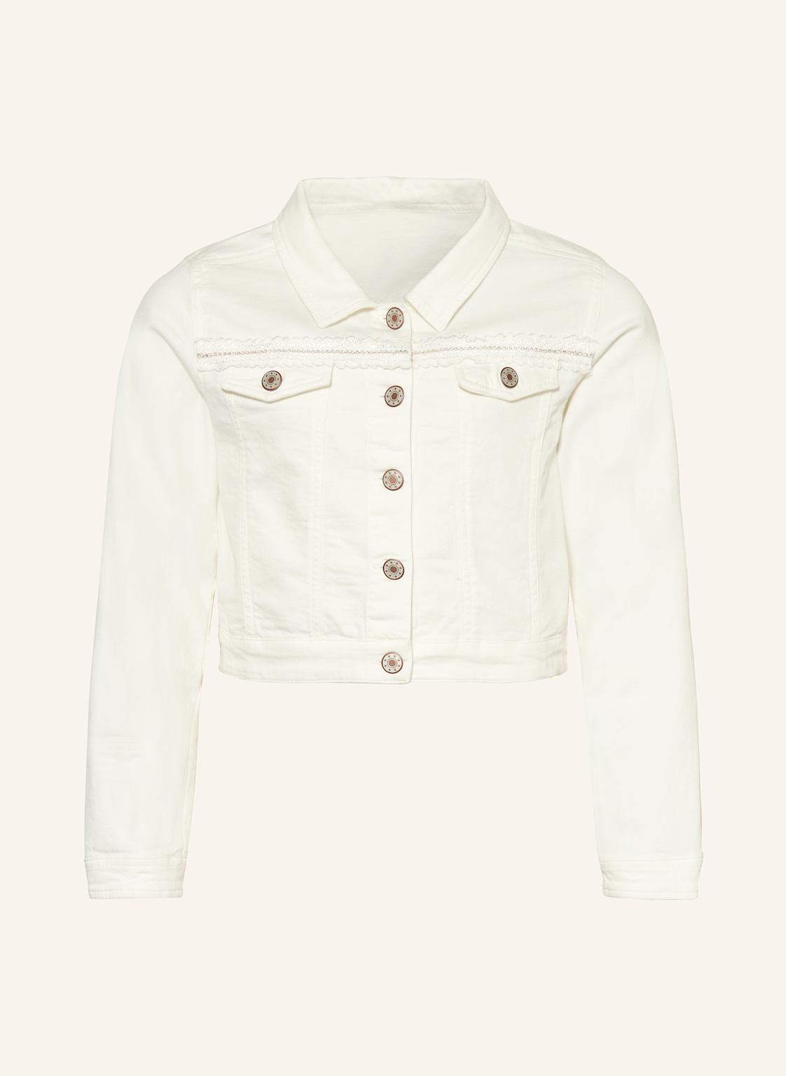 Monny Jeansjacke Mit Spitze Und Schmucksteinen weiss Monny Jeansjacke Mit Spitze Und Schmucksteinen weiss von MONNY
