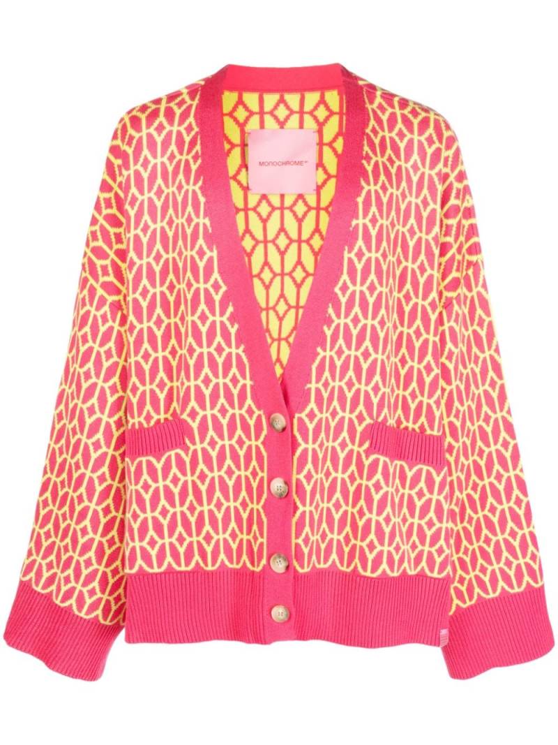 MONOCHROME patterned-intarsia V-neck cardigan - Pink von MONOCHROME