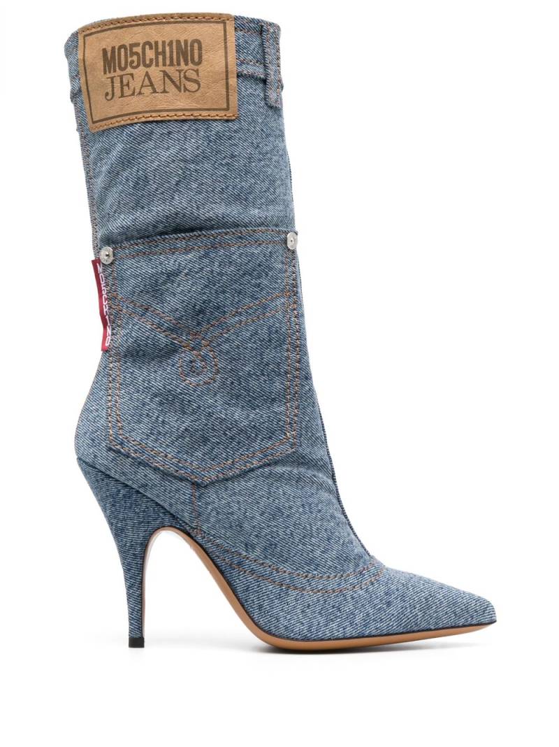 MOSCHINO JEANS 115mm logo-patch denim boots - Blue von MOSCHINO JEANS