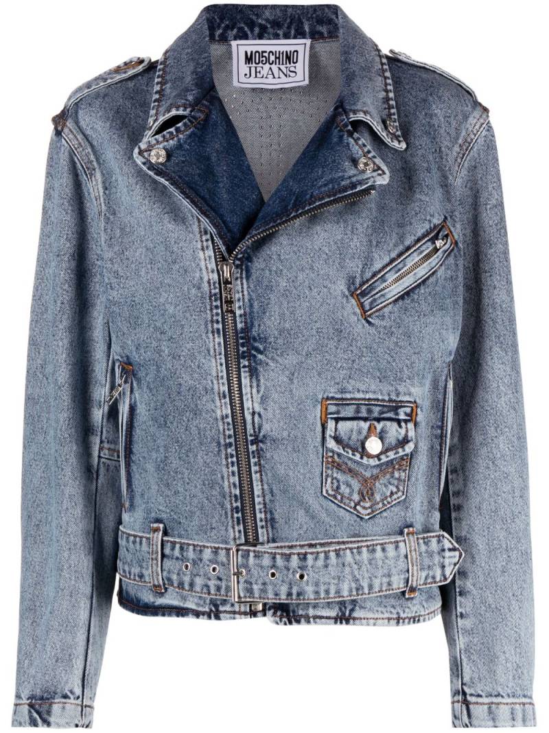 MOSCHINO JEANS crystal-embellished denim biker jacket - Blue von MOSCHINO JEANS