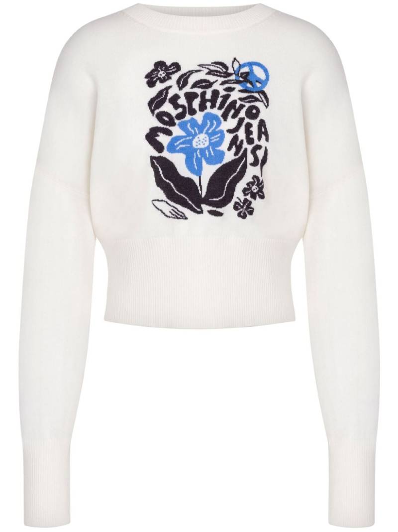 MOSCHINO JEANS floral-intarsia wool jumper - White von MOSCHINO JEANS