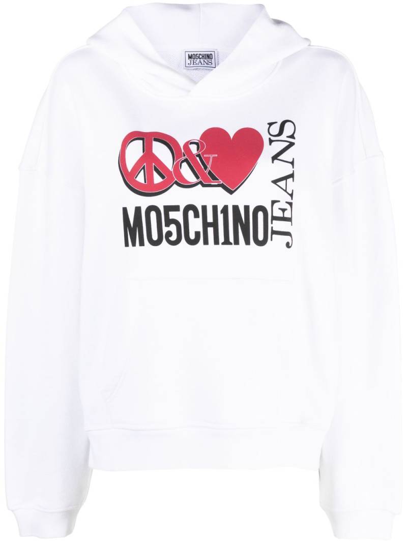 Moschino graphic logo-print hoodie - White von Moschino