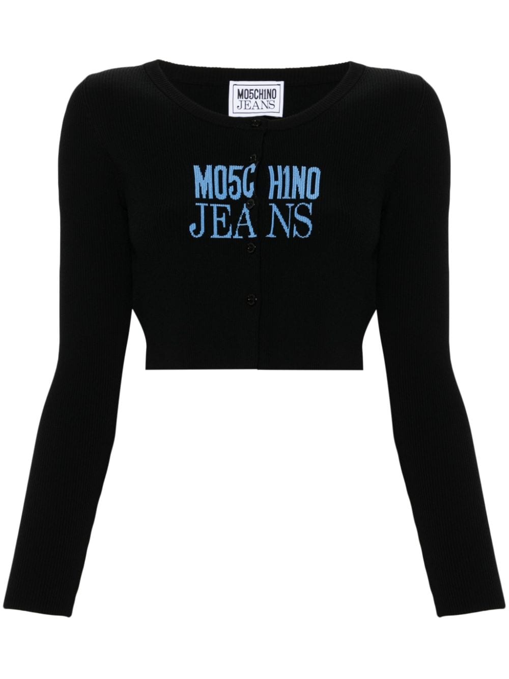 MOSCHINO JEANS logo-intarsia fine-ribbed cardigan - Black von MOSCHINO JEANS