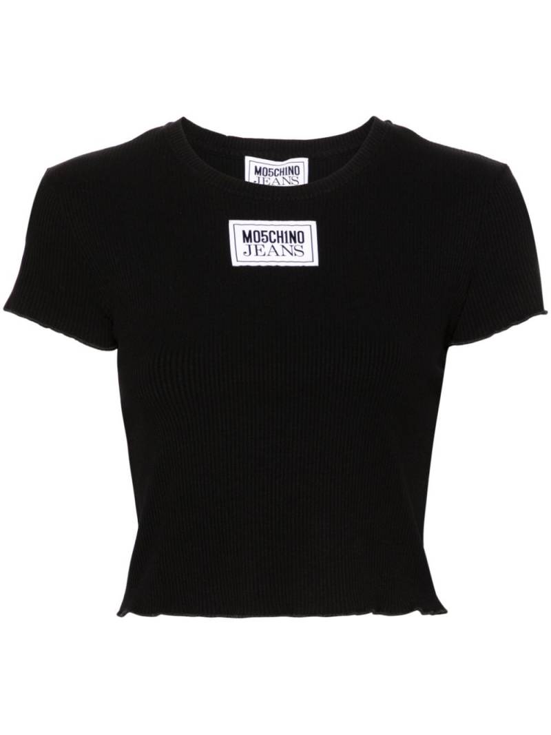 MOSCHINO JEANS logo-patch ribbed cropped T-shirt - Black von MOSCHINO JEANS