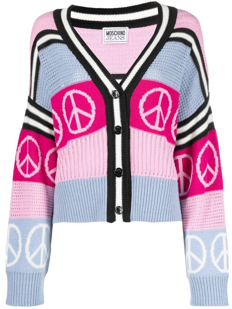 MOSCHINO JEANS peace sign-print knitted cardigan - Blue von MOSCHINO JEANS