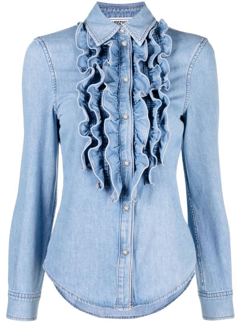 MOSCHINO JEANS ruffled washed-denim shirt - Blue von MOSCHINO JEANS