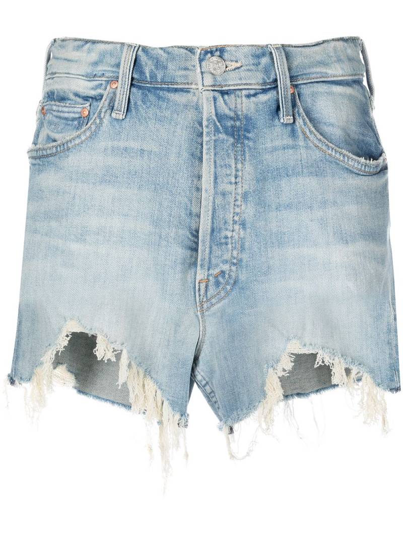 MOTHER Tomcat high-waist frayed short - Blue von MOTHER