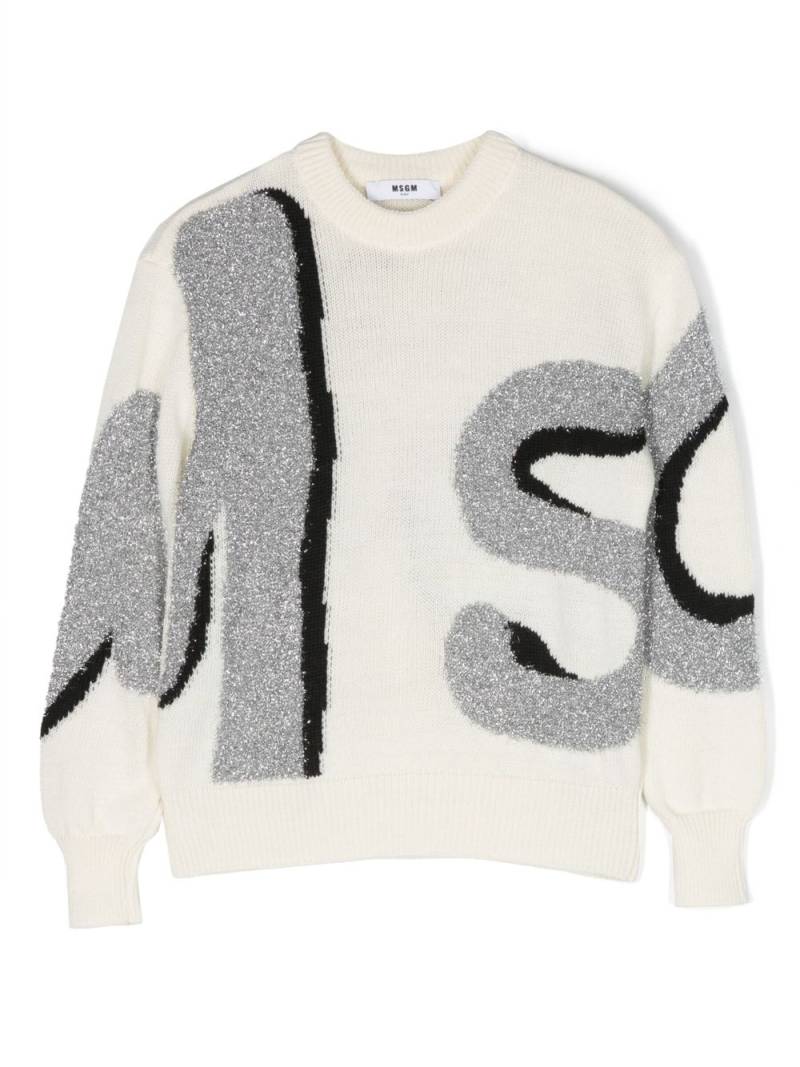 MSGM Kids intarsia-logo wool jumper - Neutrals von MSGM Kids