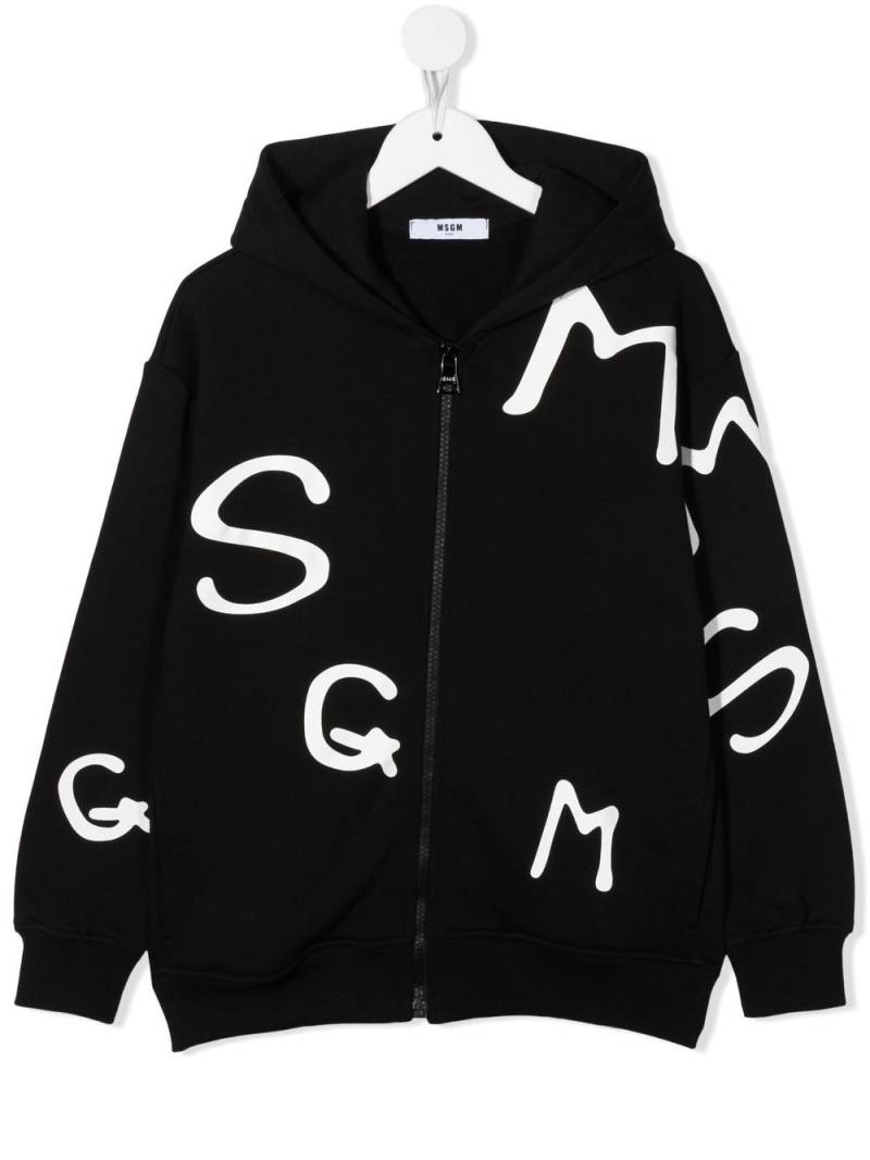 MSGM Kids all-over logo-print hoodie - Black von MSGM Kids