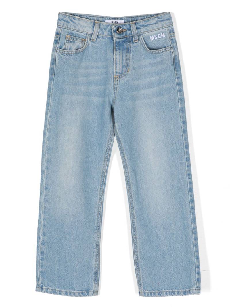 MSGM Kids appliqué-detail logo-embroidered jeans - Blue von MSGM Kids