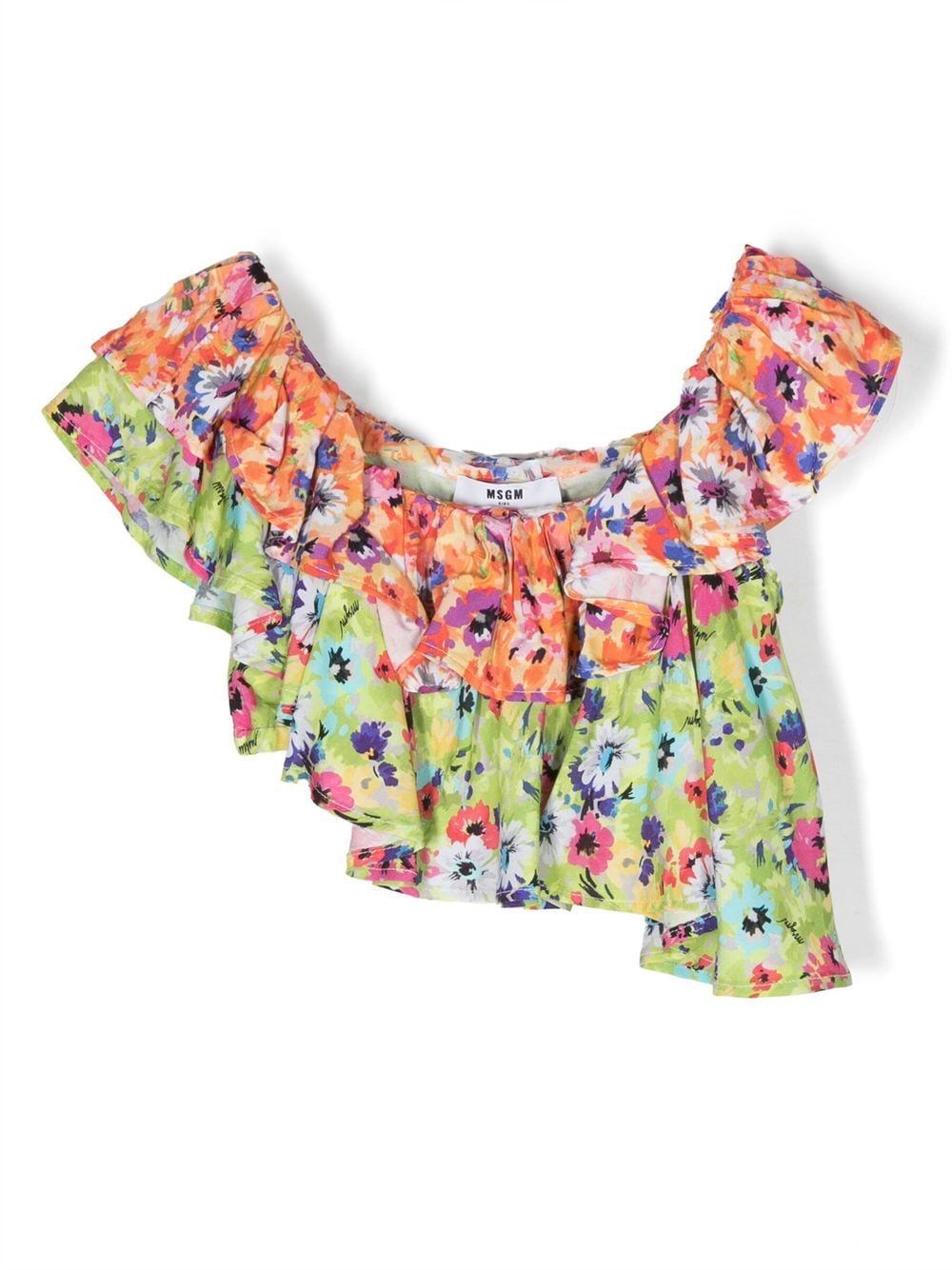 MSGM Kids asymmetric floral-pattern top - Orange von MSGM Kids