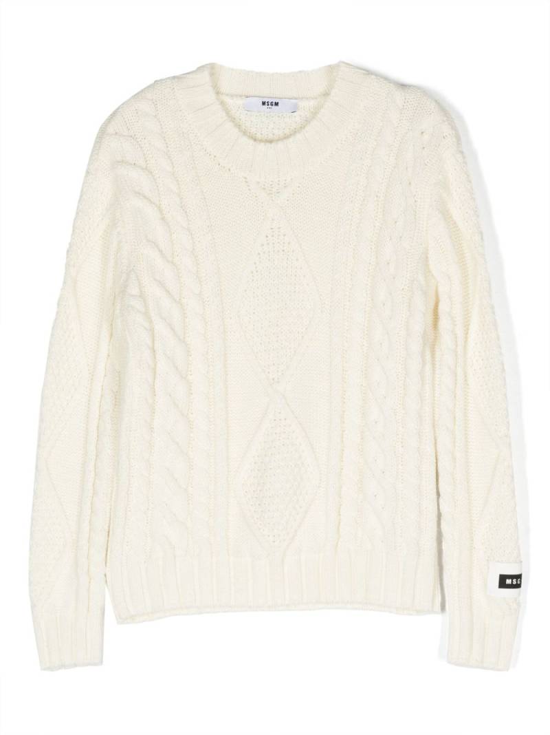 MSGM Kids cable-knit wool-blend jumper - White von MSGM Kids