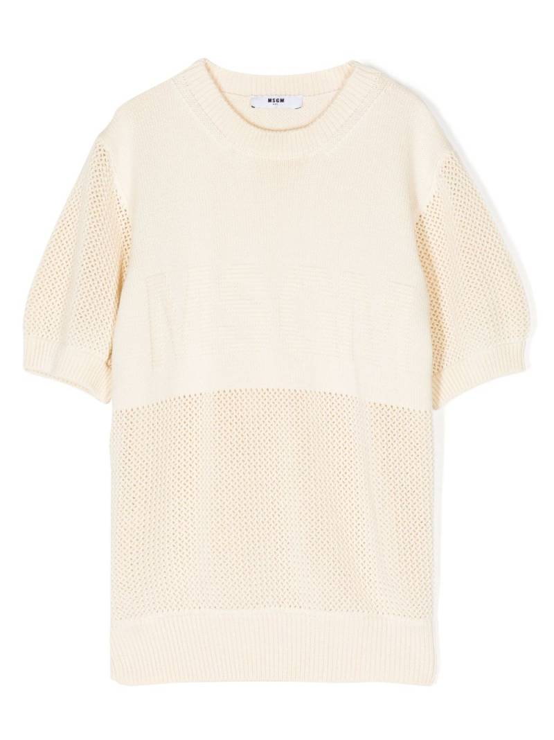 MSGM Kids crew-neck knitted cotton T-shirt - Neutrals von MSGM Kids