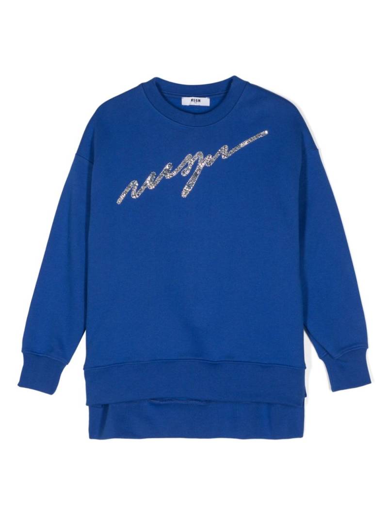 MSGM Kids crystal-logo cotton sweatshirt - Blue von MSGM Kids