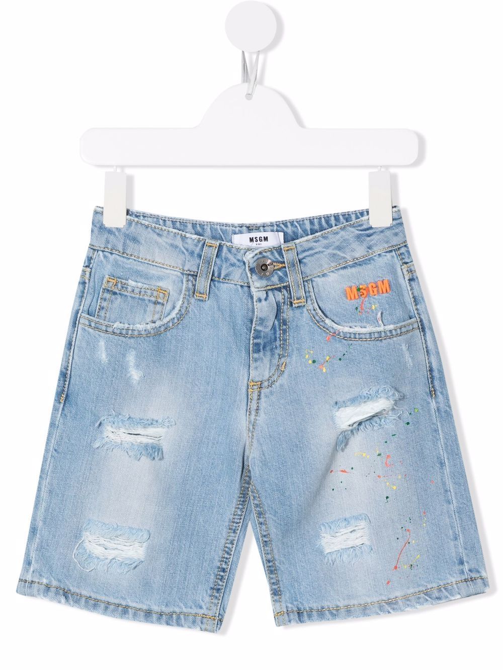 MSGM Kids distressed-effect knee-length denim shorts - Blue von MSGM Kids