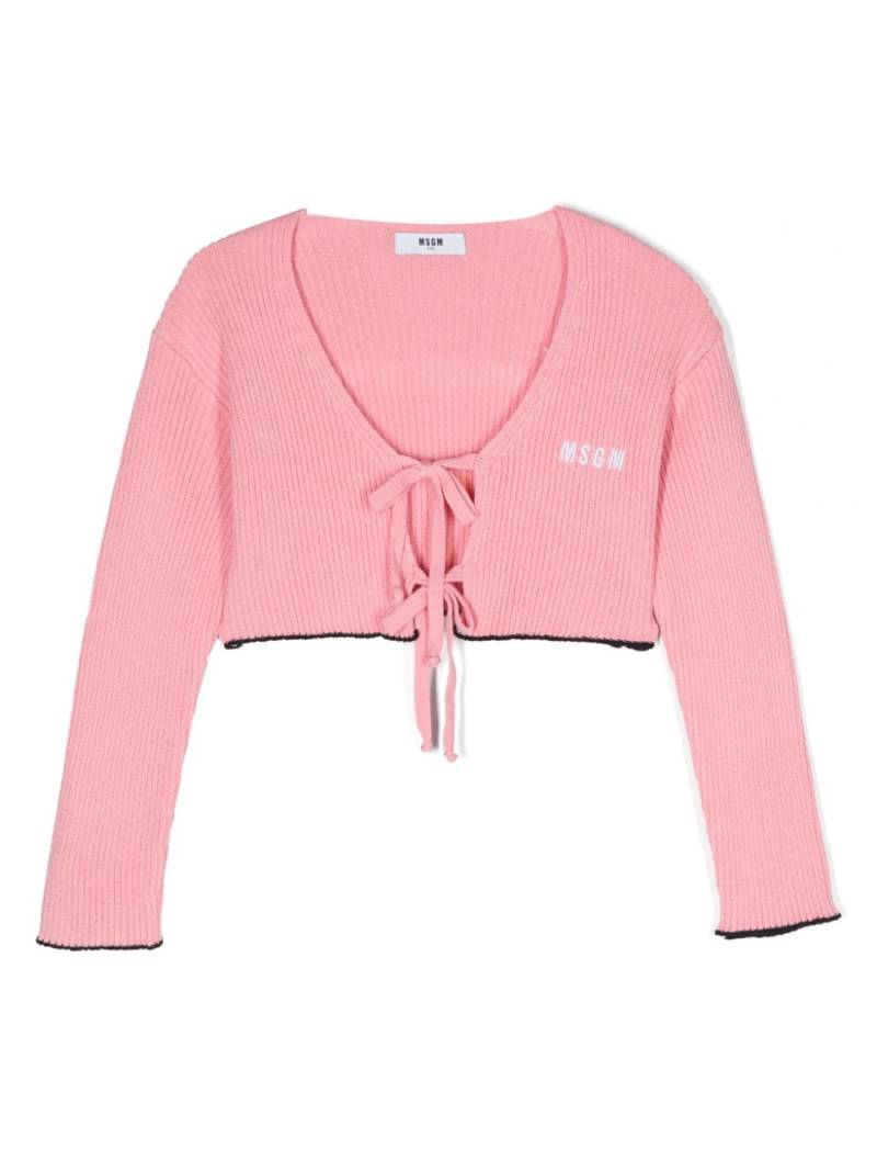 MSGM Kids embroidered-logo cropped cardigan - Pink von MSGM Kids