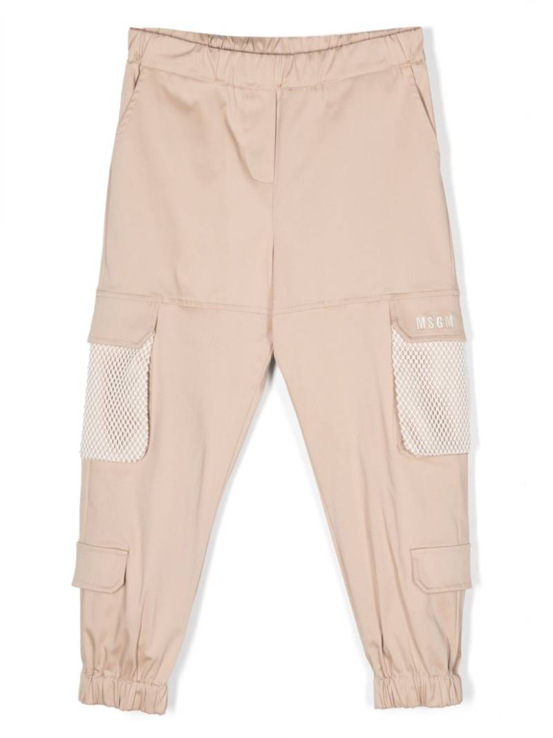 MSGM Kids embroidered-logo mesh-panelling trousers - Neutrals von MSGM Kids