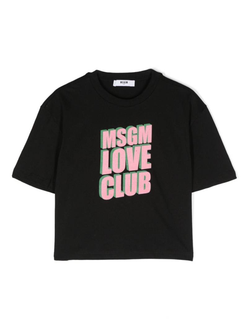 MSGM Kids flocked-logo cotton T-shirt - Black von MSGM Kids