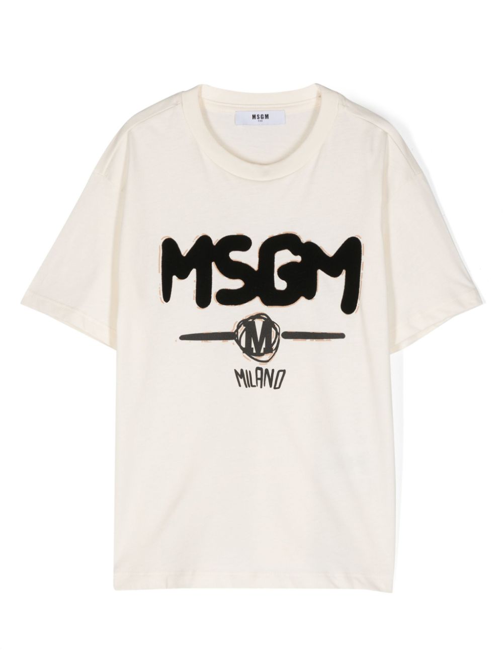 MSGM Kids flocked-logo cotton T-shirt - Neutrals von MSGM Kids