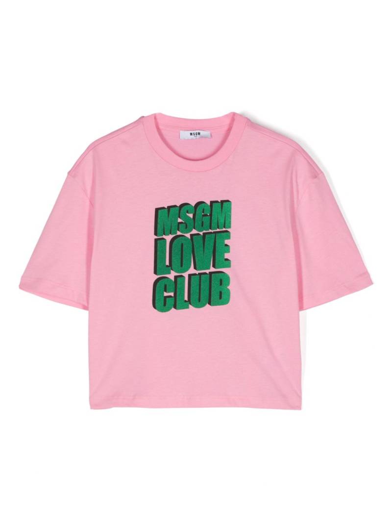 MSGM Kids flocked-logo cotton T-shirt - Pink von MSGM Kids