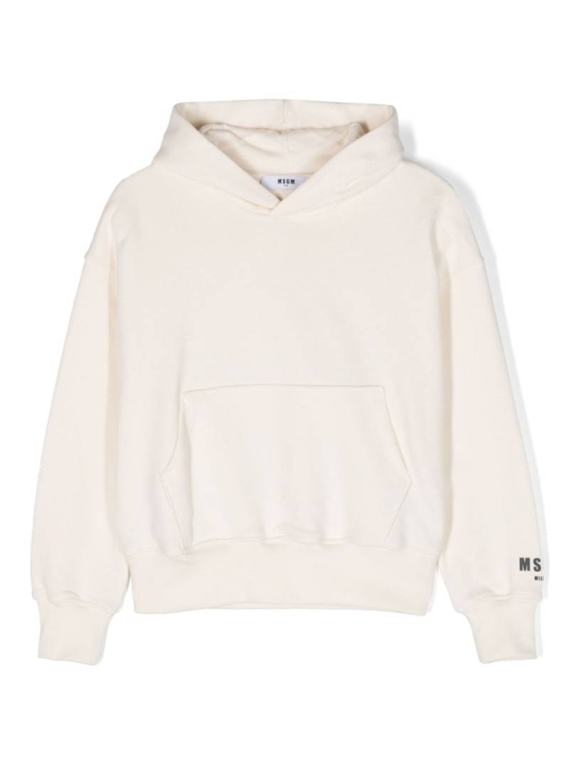 MSGM Kids flocked-logo cotton hoodie - Neutrals von MSGM Kids