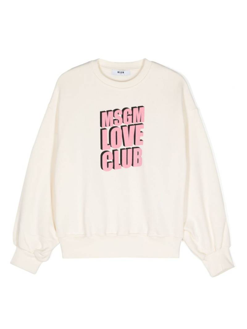 MSGM Kids flocked-slogan cotton sweatshirt - Neutrals von MSGM Kids