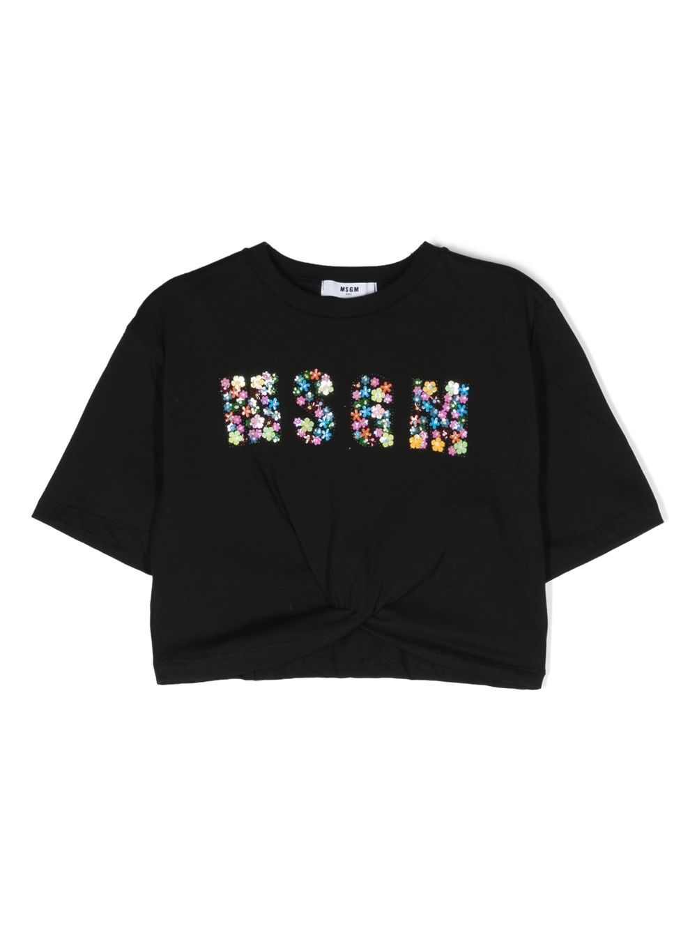 MSGM Kids floral-logo cropped T-shirt - Black von MSGM Kids