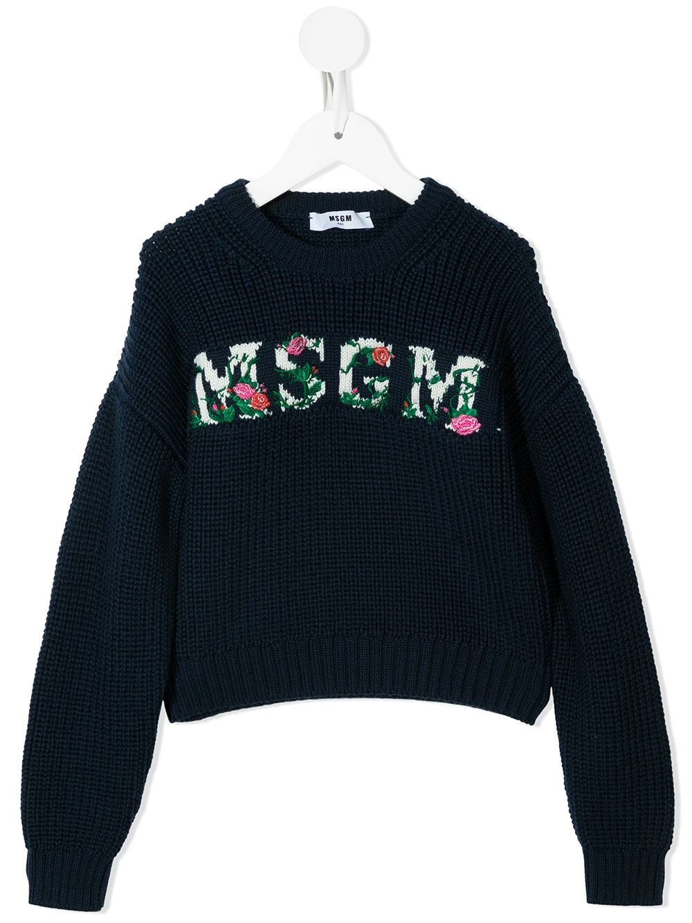 MSGM Kids floral logo-intarsia jumper - Blue von MSGM Kids