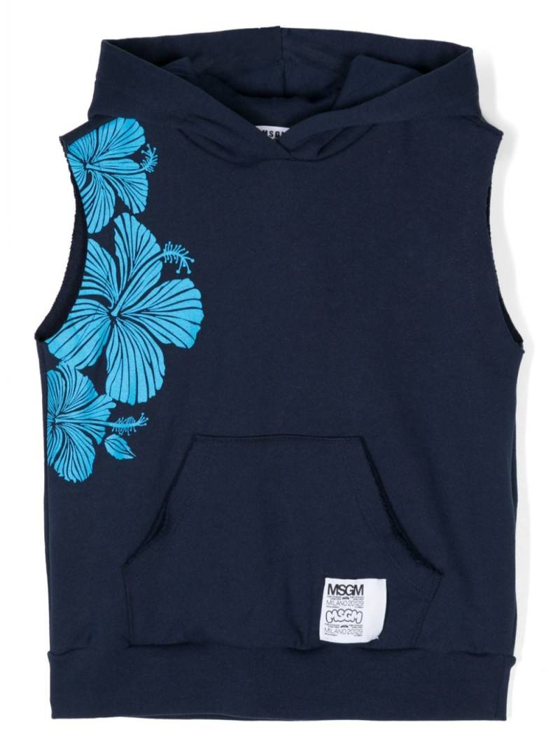 MSGM Kids floral-print sleeveless hoodie - Blue von MSGM Kids