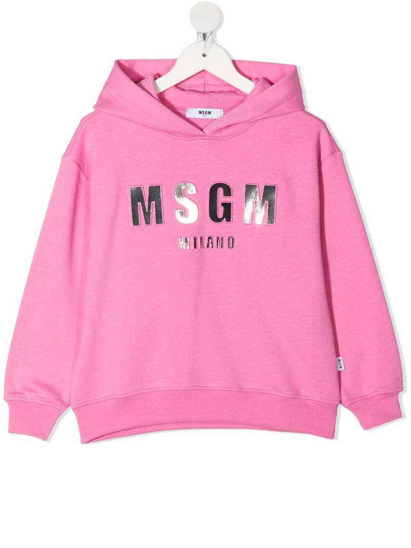 MSGM Kids foil logo-print hoodie - Pink von MSGM Kids