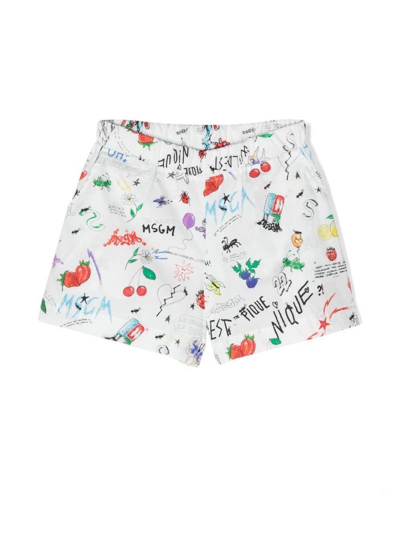 MSGM Kids hand-painted design shorts - White von MSGM Kids