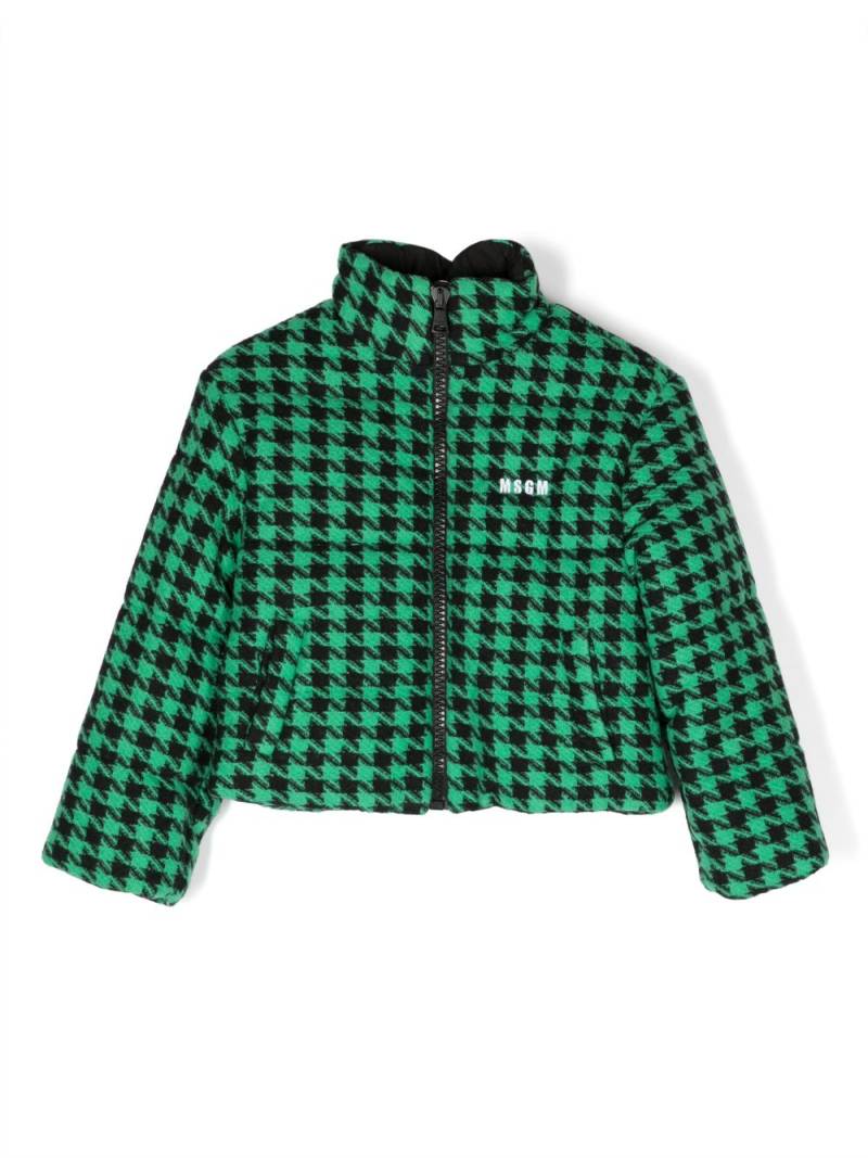 MSGM Kids houndstooth-pattern zip-up jacket - Green von MSGM Kids