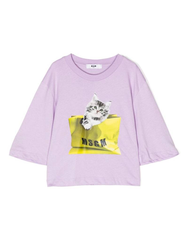 MSGM Kids illustration-print cropped T-shirt - Purple von MSGM Kids