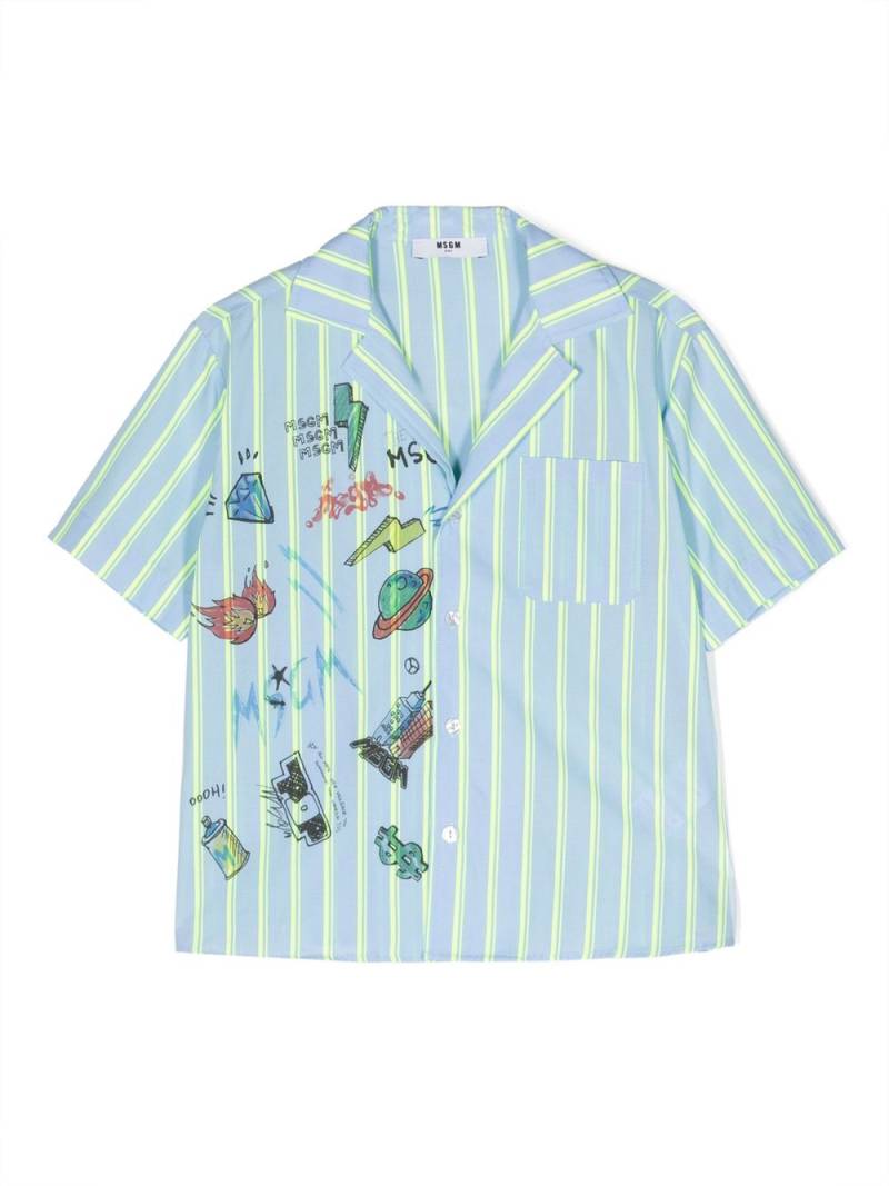 MSGM Kids illustration-style striped shirt - Blue von MSGM Kids