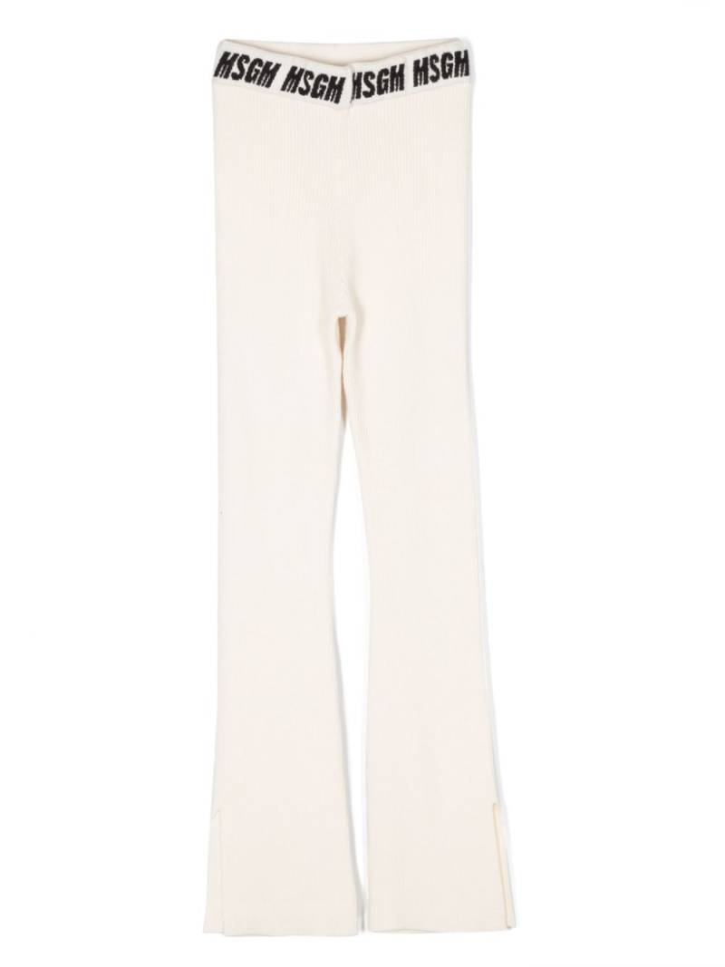 MSGM Kids intarsia knit-logo ribbed trousers - Neutrals von MSGM Kids