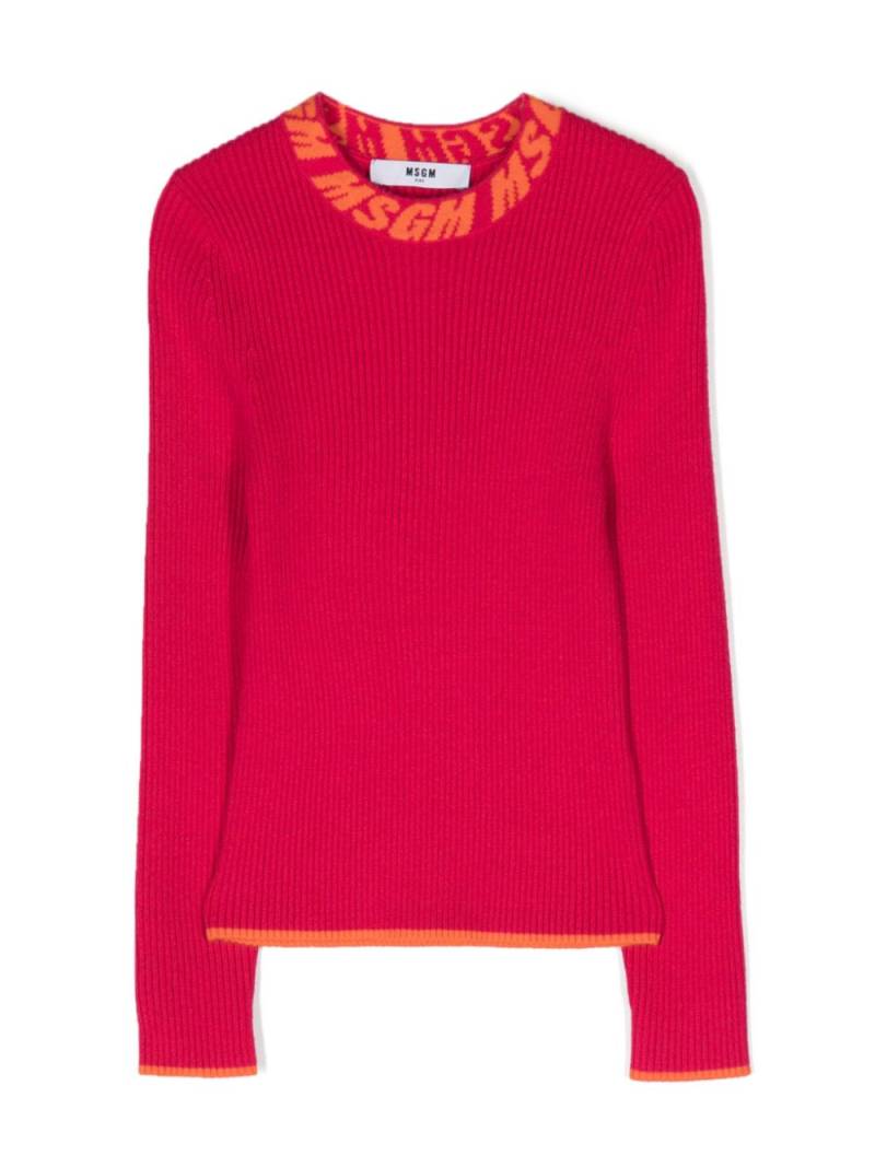 MSGM Kids intarsia-knit ribbed jumper - Pink von MSGM Kids